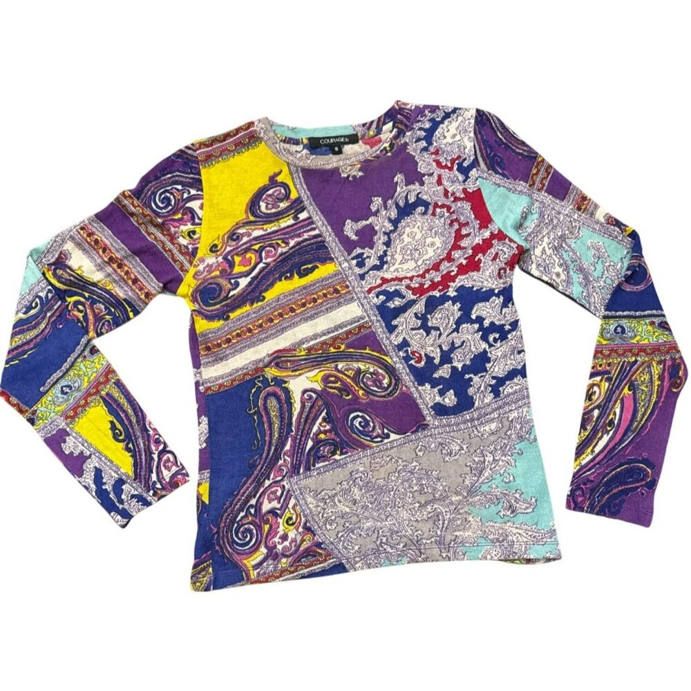 Courage.b Long-Sleeve Top Size Small Silk Wool Cashmere Multicolor Paisley - Picture 1 of 4